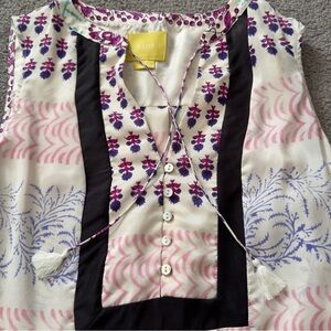 Maeve Anthropologie Silk Tunic Blouse Size 10 Sleeveless Top Tie Front EUC